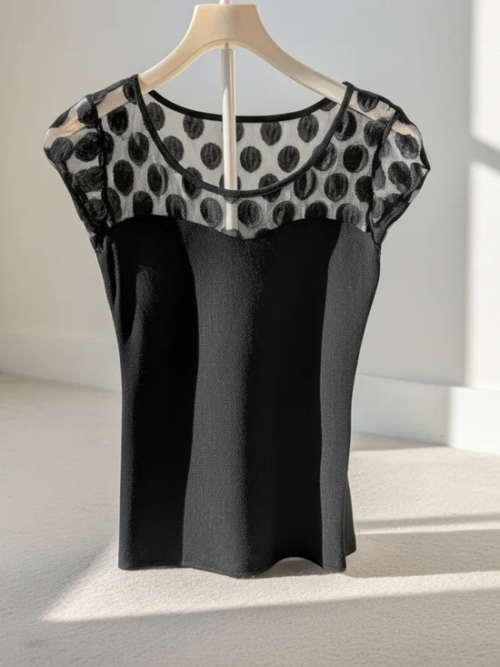 Boston Proper Black Polka Dot Mesh Top XS - Picture 1 of 5